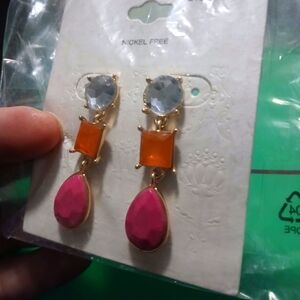 Vibrant Pink and Orange Drop Earrings